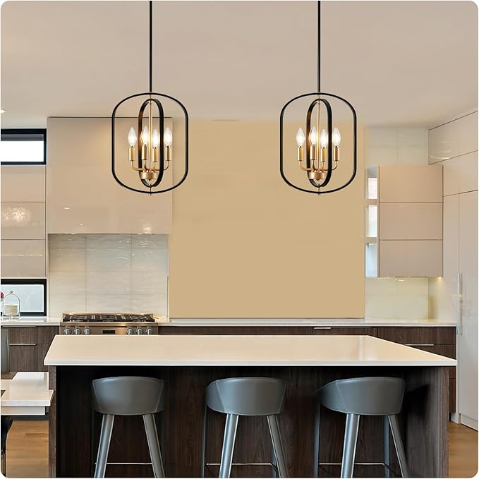 Black and Gold Chandelier for Dining Room, 4 Light Farmhouse Entryway Light Fixture, Adjustable Modern Farmhouse Chandelier Light Rustic Small Kitchen Chandelier for Entryway, Living Room, Foyer