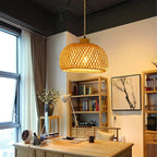 Bamboo Pendant Light, 11.8inch Hand-Woven Natural Wicker Rattan Bamboo Lamp, Beige Boho Hanging Chandelier, Rustic Island Dining Ceiling Light for Living Room, Kitchen, Farmhouse, Bedroom