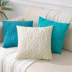 decorUhome Fall Throw Pillow Covers 22x22 Inch Set of 2, Soft Plush Decorative Faux Fur Turquoise Solid Couch Pillow Covers, Accent Farmhouse Neutral Square Euro Pillow Cases for Sofa Bed Living Room