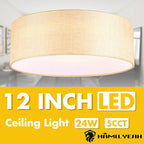 Hamilyeah 12 inch LED Flush Mount Ceiling Light, Gold Fabric, 24W 5CCT, Modern Kitchen Bathroom Living Room Lighting Fixture