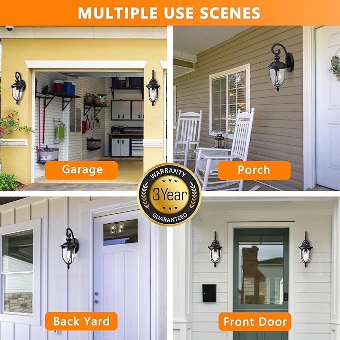 JYZ Dusk to Dawn Outdoor Wall Lantern, 20 Inch Large Exterior Wall Sconce Light with Clear Glass, Weather Proof Wall Mount Fixture for Front Porch, Doorway, Garage, Patio, Backyard JYOWL04-L