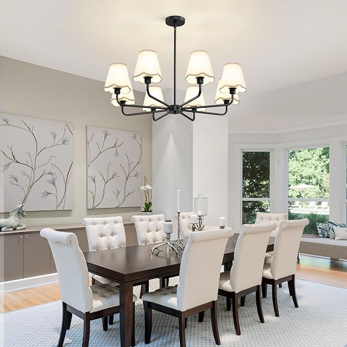 KAISITE Black Chandelier for Dining Room - 8-Light Farmhouse Dining Room Light Fixture Over Table Industrial Kitchen Lighting Fixture Ceiling Hanging Chandelier for Bedroom Living Room Foyer Entryway