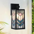 WL0012 Tiffany Style Outdoor Light Fixutres Stained Glass Wall Sconce Exterior Waterproof Wall Lantern Light for Balcony Aisle Hallway W 7X D 6.5 x H 13.5 Inches, Bulb Included (Prismara)
