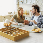Bamboo Kitchen Silverware Drawer Organizer - 13 Inch Utensil Tray with 7 Slots and Deep Grooved Dividers for Flatware Cutlery Knives, Forks, Spoons - Kitchen Utensil Holder