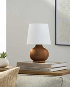 BoutiqueRugs Navarro Boho Ceramic Bedside Table Lamp for Bedroom Nightstand and Living Room - Shade Cotton - White, Brown, Rust - 13" H