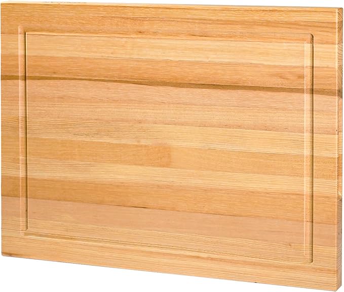 CONSDAN Wood Cutting Board for Kitchen, 16 x 12, USA Grown Solid Hickory Hardwood, Edge Grain, Chopping Board, Butcher Block with Juice Groove, Prefinished with Food-Safe Oil, 1" Thick