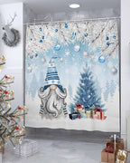 Vandarllin Christmas Gnome Shower Curtain, Winter Merry Christmas Tree Balls Shower Curtains Set with Hooks, Blue Waterproof Fabric Bathroom Curtains Decor Home Accessories,72 X 84 Inch Extra Long