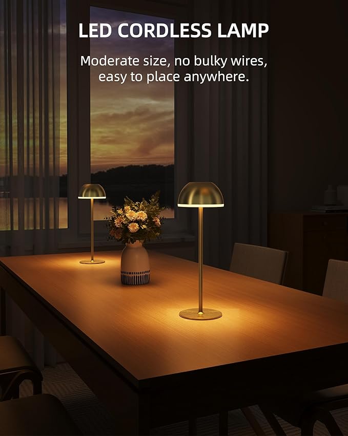 Cordless Table Lamp, Rechargeable, Touch control, 3 Color Temperature, Stepless Dimming, LED Memory Function, Portable, Battery Operated Lamp for Bedroom Restaurant Dinning Kitchen Bedside Nightstand