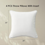 Decorative Outdoor Water Repellent Throw Pillows with Inserts, Set of 4, 20" x20" Pillows for Patio, Backyard, Bed, Couch, and Patio Furniture, Linen