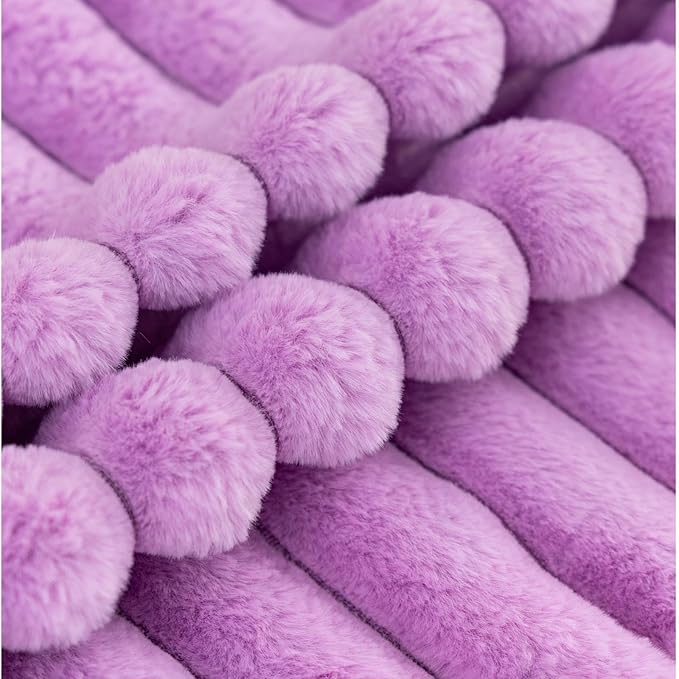 ZLINA Set of 2 Light Purple Faux Fur Decorative Throw Pillow Covers Fluffy Striped Pillowcase Cushion Covers 18 x 18 Inch Decor Sofa Couch Bedroom
