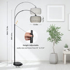 Arc Standing Lamp, Boho Floor Lamps for living room with Remote and LED Dimming Bulb, Rattan Tall Lamp for Bedroom with 3 Color Temperatures, Height Adjustable Farmhouse Stand up Light for Office