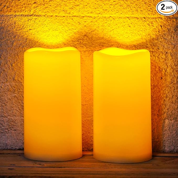 Homemory 4"x8" Large Solar Candles Outdoor Waterproof, Dusk to Dawn, Solar Powered Flameless Candles for Outdoor, Lanterns, Set of 2