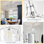 Extra Large 16" Vintage Farmhouse Pendant Light – Hand-Blown Clear Hammered Glass Shade, Adjustable Chain Hanging Light for Kitchen Island, Hallway, Dining Room, Chrome
