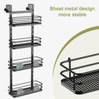 Orimade Adjustable Hanging Over the Shower Door Caddy,Bathroom Organizer Shelf Storage with 4 Hooks for Razor,No Drilling Rustproof Shower Rack Basket, 4 Tier, Matt Black