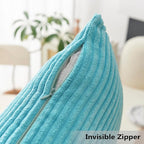 Home Brilliant Turquoise Pillow Covers Striped Corduroy Plush Texture Velvet Euro Sham Throw Pillows for Bed Patio, 24x24 inch, Teal