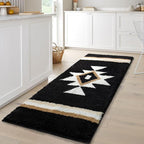 Boho Bathroom Rugs Runner Black Non Slip Bath Mat Geometric Long Soft Absorbent Large Carpet for Entryway Kitchen Shower Farmhouse Decor 24x60