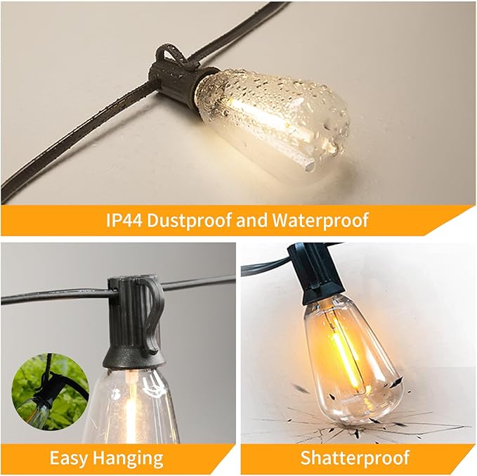 100FT Solar String Lights Outdoor Waterproof, 50+2 Shatterproof with Edison Bulbs,Solar Powered Outdoor Lights with Remote, LED String SolarLights for Garden, Backyard, Parties (100FT)