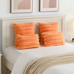 FUTEI Orange Decorative Throw Pillow Covers 26x26 Inch Set of 2, Square Soft Faux Rabbit Fur Big Striped Pillow Sham,Home Decor for Couch Sofa Bed Living Room