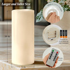 5" x 14" Large Waterproof Outdoor Flameless Candles Battery Operated LED Flickering Pillar Candles with Remote and Timer for Indoor Outdoor Lanterns, Off White, Long Lasting, Set of 2