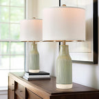 23.75" Modern Green Ceramic Table Lamp Set of 2 for Living Room, Farmhouse Bedside Nightstand Lamp for Bedroom Home Office Dorm