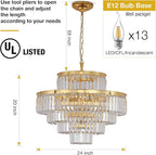 Gold Modern Style Crystal Chandeliers & LightsRound Hanging Classic, Pendant Ceiling Chandelier Lighting Fixture 5-Tier for Dining Room Living Room(Golden Orange,24 inch)