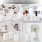 Resin Bathroom Toothbrush Holder Set, Matte White Bathroom Accessories Set 4 Pcs, Bathroom Tumbler Cup Tooth Brushing Cup Set with Tray, for Sink Countertop Modern Home Decor