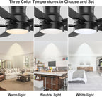 YUHAO 42 Inch Flush Mount Black Ceiling Fan with Light and Remote Control.Noiseless,Dimmable,3CCT,6 Speeds Reversible, Low Profile DC Ceiling Fans for Indoor Use