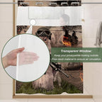 Cute Squirrel Shower Curtain Abstract Anime Theme Shower Curtain with Snap in Fabric Liner Set, Detachable Liner, See Through Mesh Top Window, Waterproof Washable 72" W x 74" H