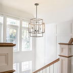 16.5" Modern Chandelier, 4-Light Farmhouse Foyer Lighting Fixtures, Hanging Kitchen Island Pendant Light, Industrial Sliver Lantern Pendant Lights, for Entryway Staircase Hallway