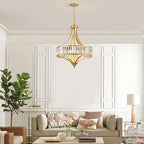 XINGQI 21.6" Modern Gold 6-Light Crystal Chandelier for Dining Room Large Round Pendant Lightting Fixture for Living Room Kitchen Island Bedroom