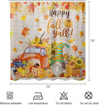 Happy Fall Shower Curtain Gnome Truck Autumn Pumpkin Maple Leaves Harvest Thanksgiving Farmhouse Bathroom Curtains Waterproof Polyester Fabric Bath Curtain 72 x 72 Inch with 12 Hooks