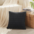 Fancy Homi Black Decorative Throw Pillow Covers 18x18 Inch for Living Room Couch Bed Sofa, Rustic Farmhouse Boho Home Decor, Soft Striped Corduroy Square Cushion Case 45x45 cm