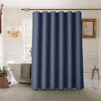 Inhousolu Boho Farmhouse Shower Curtain with Fabric Liner Set, Faux Linen Textured, 14 Metal Hooks Luxury Weighted Hem, Washable Wrinkle Free Bath Curtain for Hotel Bathroom 72" W x 96" L Navy Blue