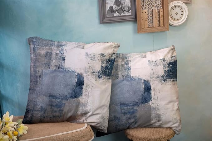 CAPSCEOLL Navy Blue Grey Throw Pillow Covers,Gray White Modern Abstract Art Painting Throw Pillows for Couch,Blue Decorative Pillow Covers 20X20 Inch 2 Pcs Square Cushion Cover Gift for Couch Sofa