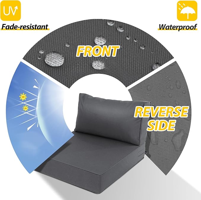 AAAAAcessories Outdoor Deep Seat Cushions, Waterproof, Fade-Resistant Patio Furniture Replacement Cushions, 24" x 24" x 5" + 24" x 13.5", Dark Gray