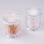 2 Pack Qtip Holder - Apothecary Jars with Lids, Bathroom Organizers and Storage Canister for Cotton Balls,Swabs,Floss Picks,Hair Ties,Clear Glass Vintage Bathroom Decor Jar Set (Iridescent)