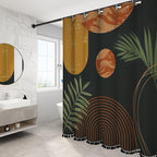 Boho Mid Century Leaf Shower Curtain Set,Arch Sun Design,Minimalistic Leaves Pattern,Waterproof and Luxurious Fabric-12 Hooks(Coffee Brown-72" x 96")
