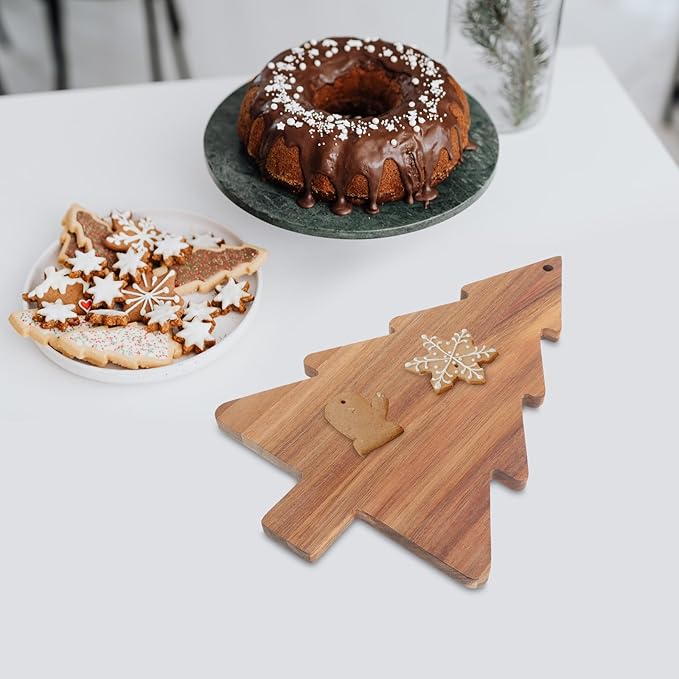 iplusmile Christmas Tree Cutting Board for Kitchen - Acacia Wood Charcuterie Board Platter Wine Holder - Tree Shaped Holiday Decor Block Cheese Serving Tray for Vegetables Fruit Salad Snack