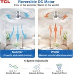 TCL 52" Ceiling Fan with Lights, Silver Flush Mount, 5 Blade Low Profile, 6 Speeds DC Reversible, Dimmable, Modern for Bedroom, Living Room and Garage