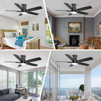 YUHAO 42 Inch Flush Mount Black Ceiling Fan with Light and Remote Control.Noiseless,Dimmable,3CCT,6 Speeds Reversible, Low Profile DC Ceiling Fans for Indoor Use