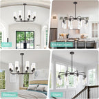 VINLUZ 8-Light Oil-Rubbed Chandelier with Clear Glass Shades, E26 Base Modern Pendant Light Fixture, Adjustable Swivel Heads Ceiling Lighting, Farmhouse Chandelier for Dining Room Kitchen Hallway