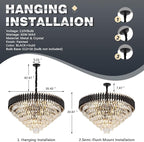 7-Tier Black Gold Crystal Chandelier 35.5’’ 18-Light Modern Crystal Pendant Chandelier Ceiling Light Fixture Hanging Lighting for Living Room Villa Restaurant Foyer High Ceiling