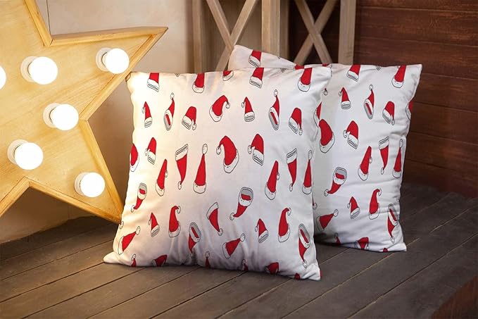 CAPSCEOLL 2PCS Red Soft Throw Pillow Covers 18X18Inch Christmas Celebration White Winter Xmas Year Bed Pillow Covers for Bedroom Sofa Living Room Soft Pillow Covers