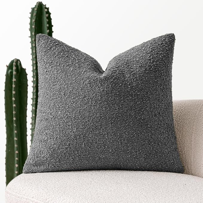 MIULEE Textured Boucle Throw Pillow Cover Dark Grey Accent Solid Eruo Sham Pillow Case Decorative Soft Pack of 1 Couch Cushion Chair Sofa Bedroom Livingroom Home Decor,24x24 Inch