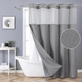 Extra Long No Hook Shower Curtain with Snap-in Fabric Liner Set,Slub Textured Fabric Shower Curtains for Bathroom,Hotel Style Modern Shower Curtain,Water Repellent & Washable,71x86(84),Grey