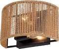 Rattan Boho Wall Sconce, Wall Hanging Lamps with Hand Woven Hemp Rope Shade , Farmhouse Rustic Wicker Black Wall Mount Vintage Sconces Light Fixture Indoor for Living Room Bedroom Bedside Stairway E26