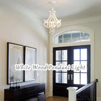 Wooden Farmhouse Chandelier 4 Lights Rustic Antique White Chandeliers for Dining Room French Country Chandelier Orb Pendant light Fixtures Hanging for Kitchen Living Room Foyer Bedroom Entryway