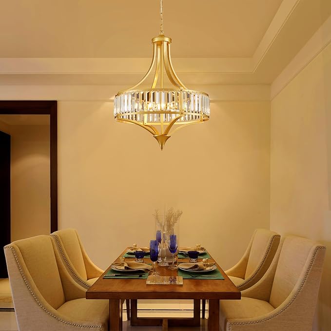 XINGQI 21.6" Modern Gold 6-Light Crystal Chandelier for Dining Room Large Round Pendant Lightting Fixture for Living Room Kitchen Island Bedroom