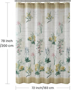 Long Fabric Shower Curtain, Country Vintage Floral Shower Curtain, Gold and Green Flower Shower Curtains for Bathroom, Waterproof Bathroom Curtains, 72" W x 78" H