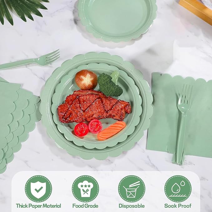 Disposable cutlery set for 16 guests -69 pieces, including 7-inch/9-inch plates, napkins, tablecloths, and forks, suitable for birthdays, weddings, picnics, baby showers, and events
